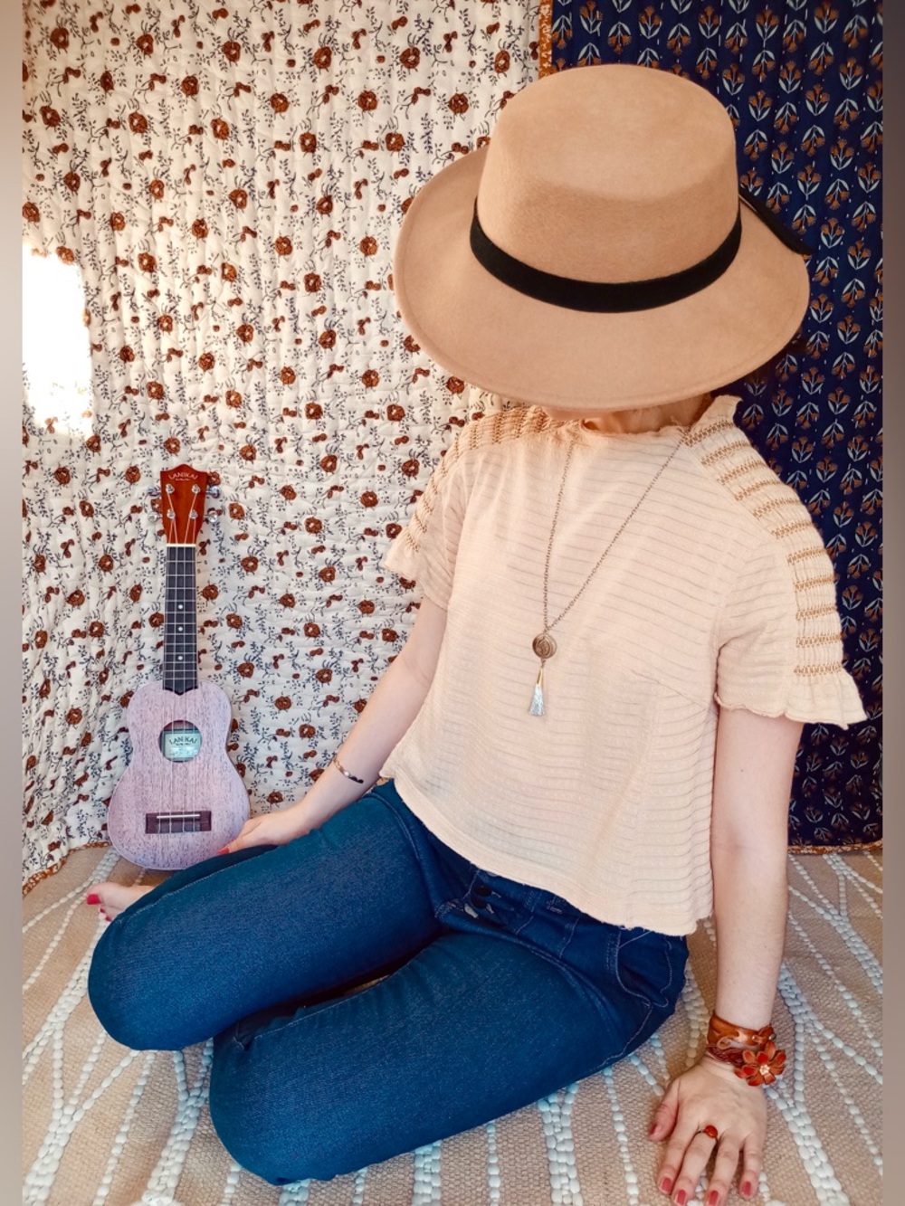 Free People ❉ Sweetie Smocked Mock Neck Ribbed Crop Top Peach Tan Cantaloupe XS